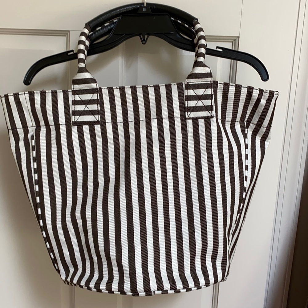 Grey and white striped tote bag